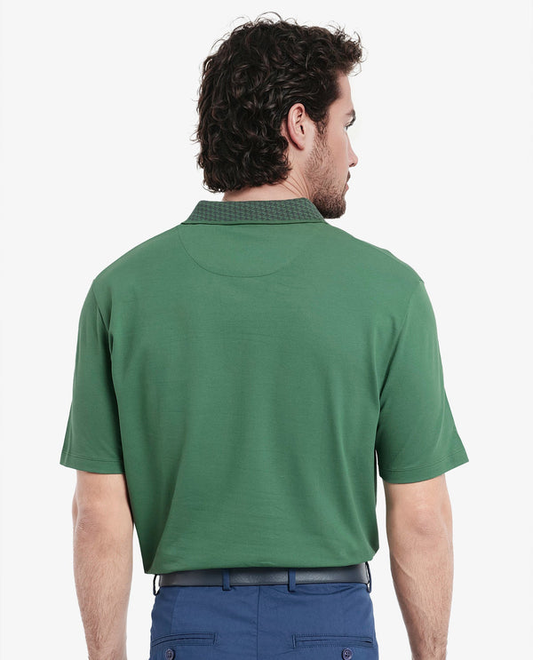 Rare Rabbit Men's Booth Green Short Sleeve Textured Collar Embroidered Logo Plain Polo T-Shirt