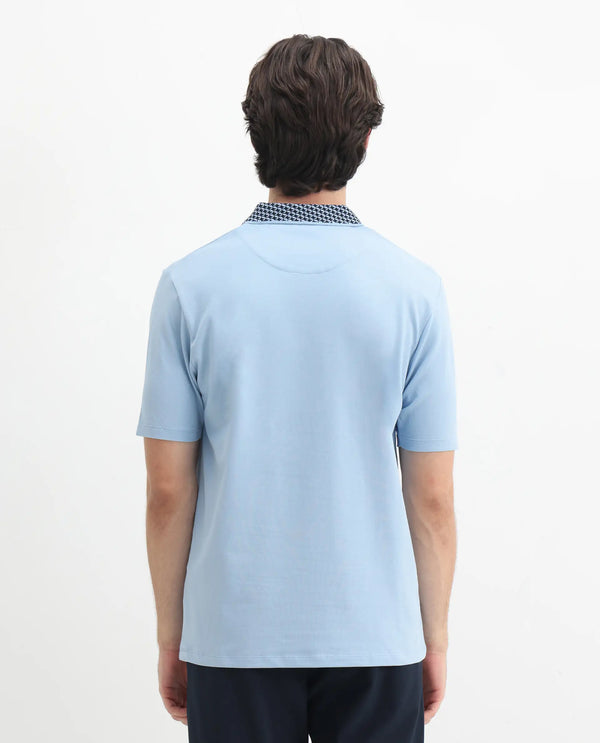 Rare Rabbit Men's Booth Light Blue Short Sleeve Textured Collar Embroidered Logo Plain Polo T-Shirt