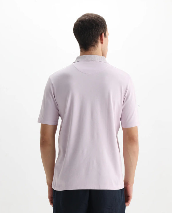 Rare Rabbit Men's Booth Light Purple Short Sleeve Textured Collar Embroidered Logo Plain Polo T-Shirt