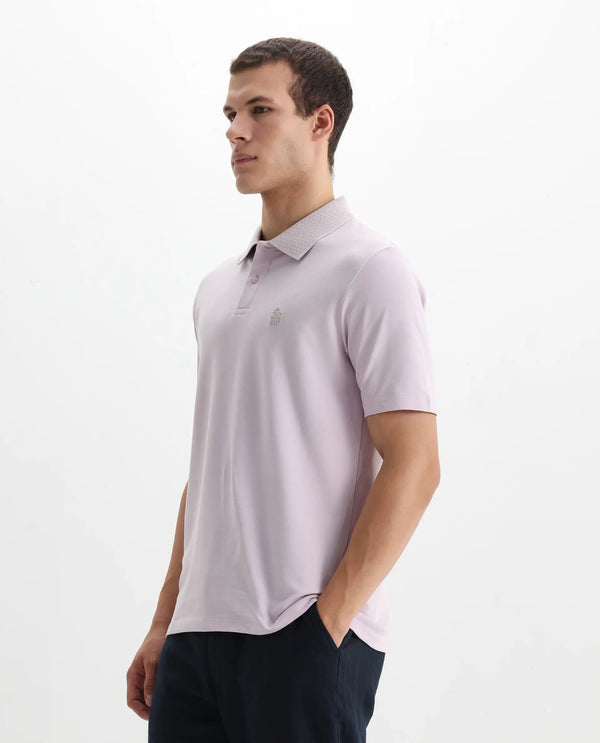 Rare Rabbit Men's Booth Light Purple Short Sleeve Textured Collar Embroidered Logo Plain Polo T-Shirt