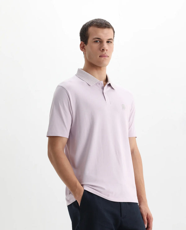 Rare Rabbit Men's Booth Light Purple Short Sleeve Textured Collar Embroidered Logo Plain Polo T-Shirt