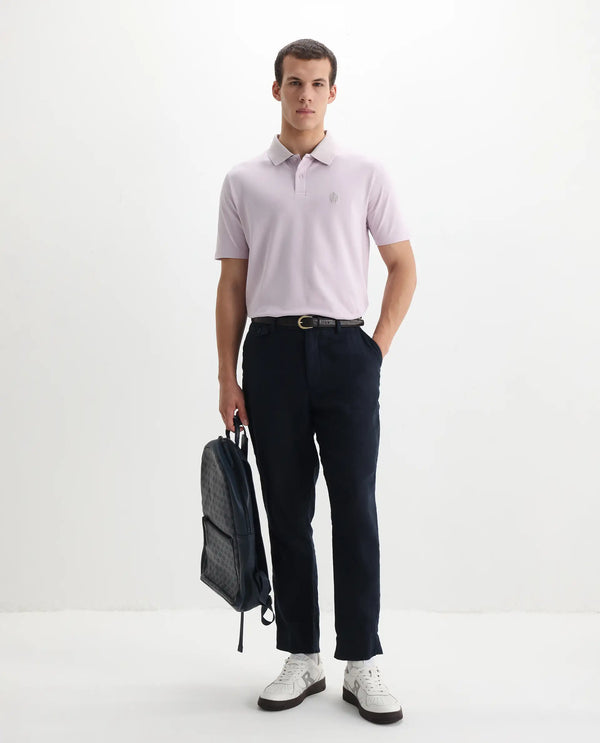 Rare Rabbit Men's Booth Light Purple Short Sleeve Textured Collar Embroidered Logo Plain Polo T-Shirt