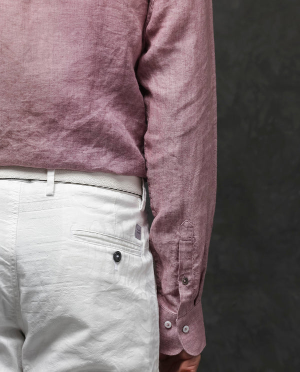 Rare Rabbit Mens Borium-2 Dusky Pink Full Sleeve Melange Linen Fabric Solid Shirt