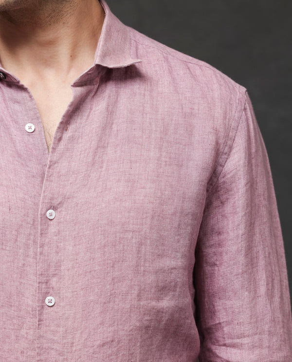 Rare Rabbit Mens Borium-2 Dusky Pink Full Sleeve Melange Linen Fabric Solid Shirt