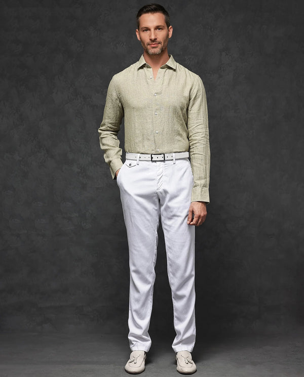 Rare Rabbit Mens Borium-2 Pastel Green Full Sleeve Melange Linen Fabric Solid Shirt