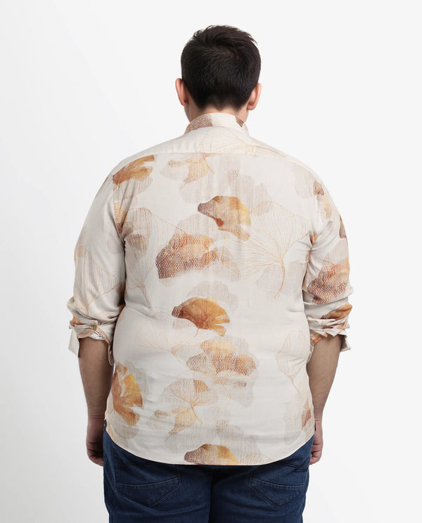 Rare Rabbit Men's Bourbon Beige Viscose Fabric Floral Print Full Sleeves Shirt Plus Size