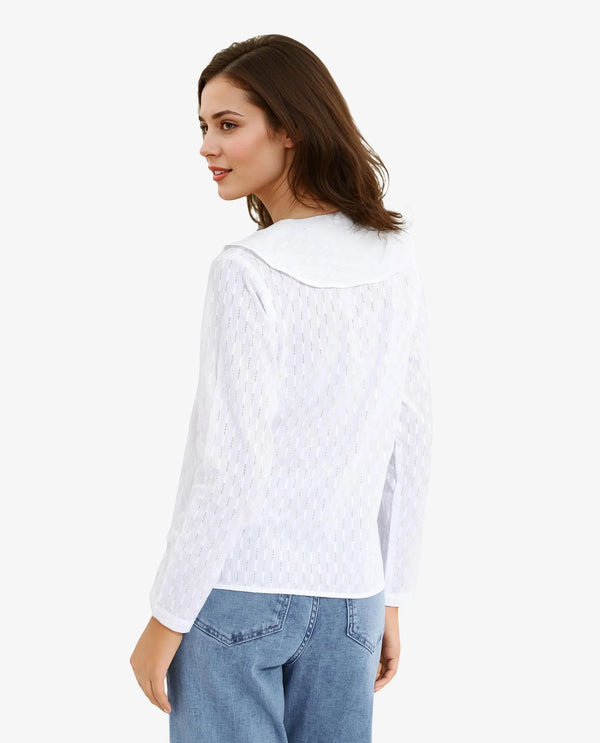 Rareism Women's Bowez White Full Sleeve Ruffled Neck Plain Top