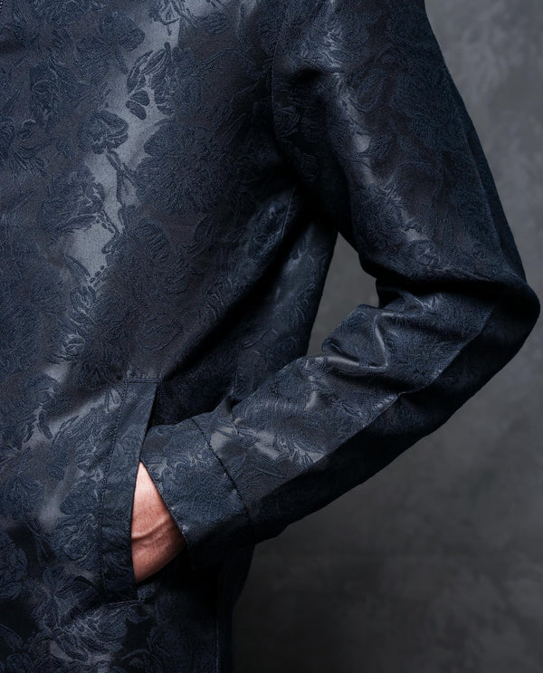 Rare Rabbit Men's Braga Dark Navy Broad Collar Printed Jacquard Jacket
