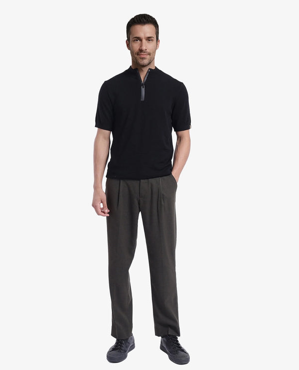 Rare Rabbit Men Branter Olive Polyester Rayon Fabric Mid Rise Pleated Relaxed Fit Trouser