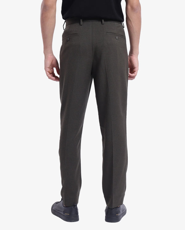Rare Rabbit Men Branter Olive Polyester Rayon Fabric Mid Rise Pleated Relaxed Fit Trouser