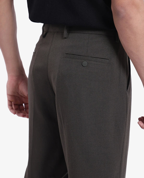 Rare Rabbit Men Branter Olive Polyester Rayon Fabric Mid Rise Pleated Relaxed Fit Trouser