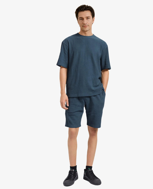 Rare Rabbit Men's Breet-1 Dark Green Cotton Blend Fabric Short Sleeve Crew Neck Oversized Fit Textured T-Shirt