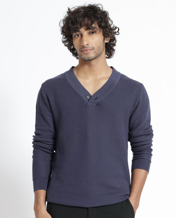 Rare Rabbit Mens Breeze Purple Sweater Full Sleeve V-Neck Solid