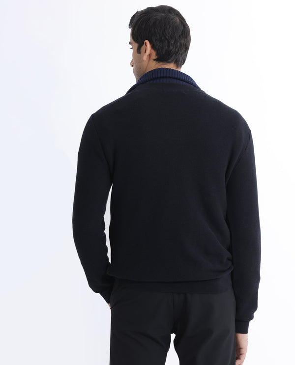 Rare Rabbit Mens Breeze Black Sweater Full Sleeve V-Neck Solid