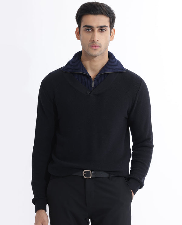 Rare Rabbit Mens Breeze Black Sweater Full Sleeve V-Neck Solid