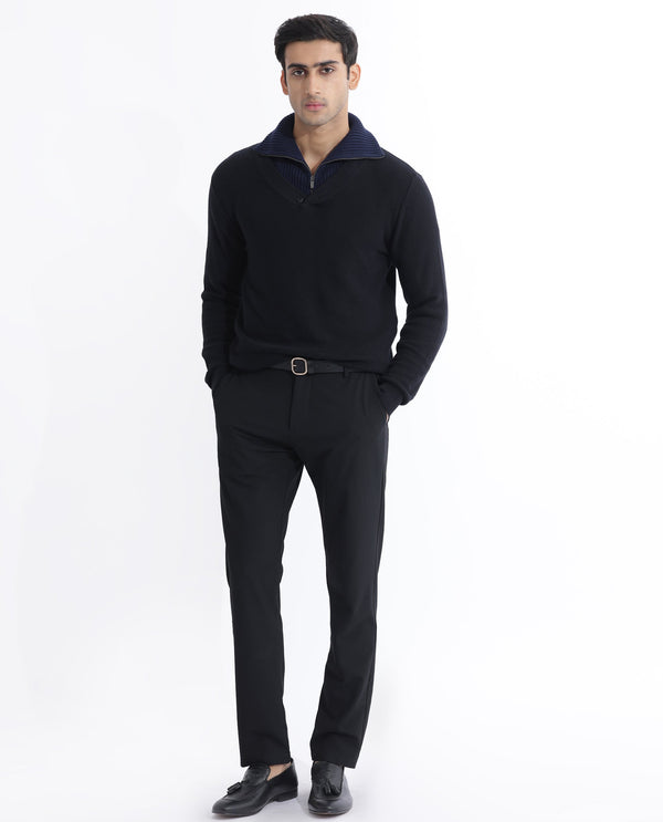 Rare Rabbit Mens Breeze Black Sweater Full Sleeve V-Neck Solid