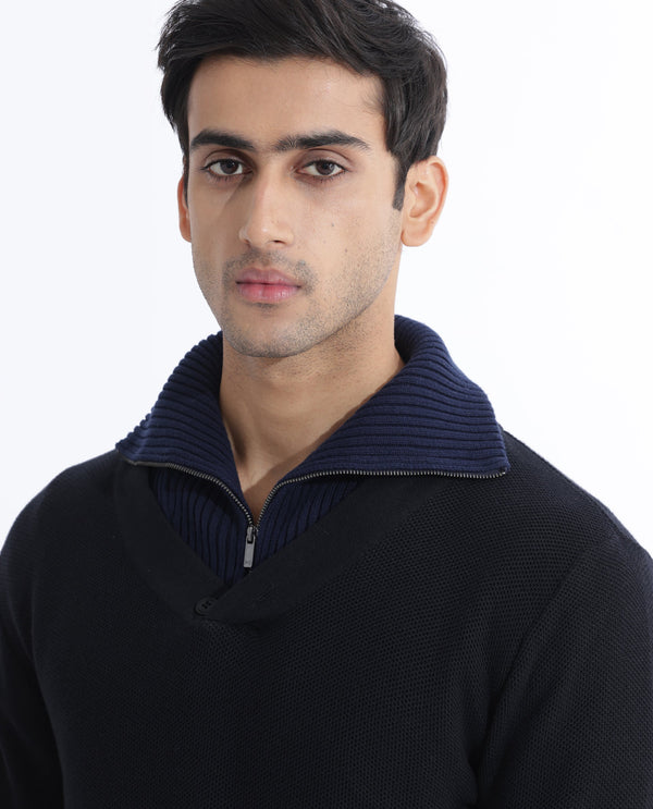 Rare Rabbit Mens Breeze Black Sweater Full Sleeve V-Neck Solid
