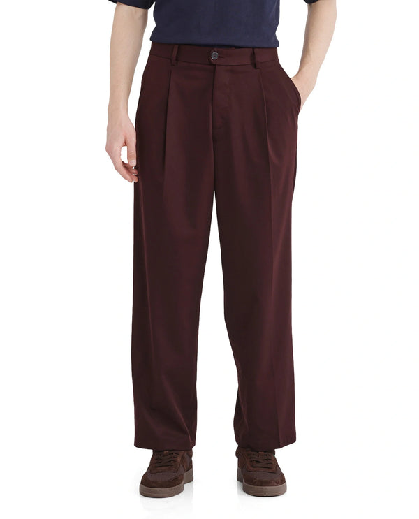Rare Rabbit Men's Brelint Maroon Cotton Blend Fabric Plain Trouser
