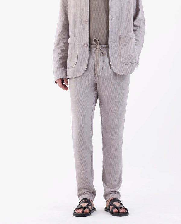 Rare Rabbit Men's Brera Pastel Pink Mid-Rise Regular Fit With Drawstring And Elastic Waistband Classic Striped Trouser