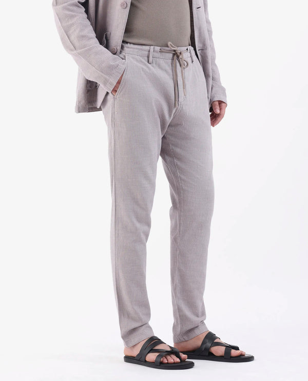 Rare Rabbit Men's Brera Pastel Pink Mid-Rise Regular Fit With Drawstring And Elastic Waistband Classic Striped Trouser