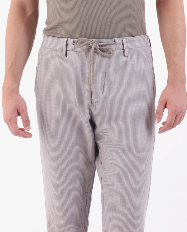 Rare Rabbit Men's Brera Pastel Pink Mid-Rise Regular Fit With Drawstring And Elastic Waistband Classic Striped Trouser