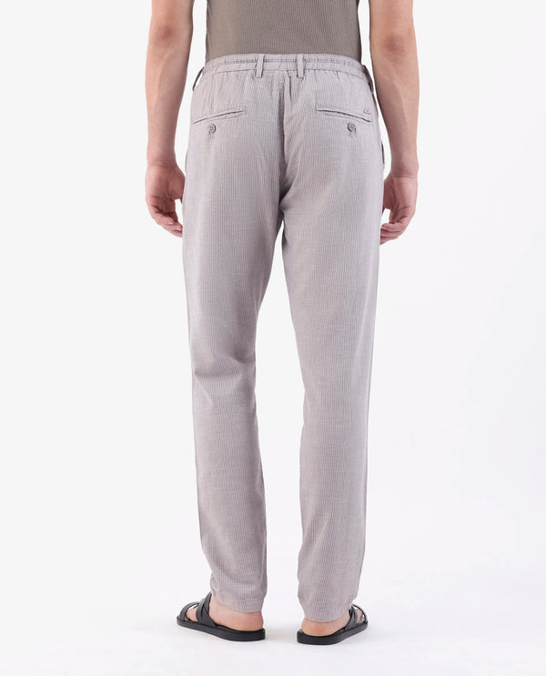 Rare Rabbit Men's Brera Pastel Pink Mid-Rise Regular Fit With Drawstring And Elastic Waistband Classic Striped Trouser