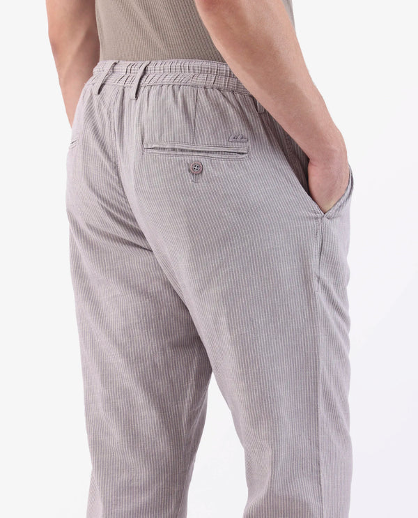 Rare Rabbit Men's Brera Pastel Pink Mid-Rise Regular Fit With Drawstring And Elastic Waistband Classic Striped Trouser