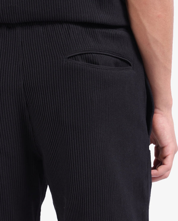 Rare Rabbit Men Breto-1 Black Cotton Polyester Lycra Ribbed Texture Shorts