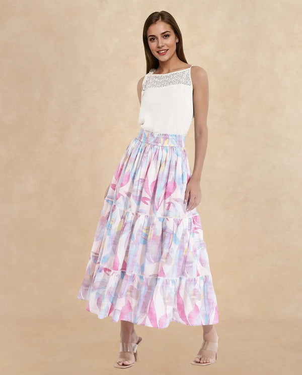 Rareism Women Brindsi Multi Flared Maxi Abstract Print Skirt