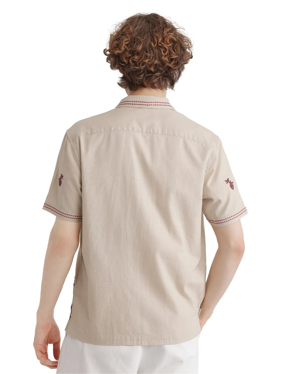 Rare Rabbit Men Bris Off White Cotton Fabric Plain Shirt