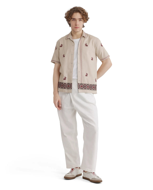 Rare Rabbit Men Bris Off White Cotton Fabric Plain Shirt