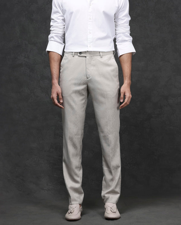 Rare Rabbit Men's Bristol Beige Mid-Rise Regular Fit Premium Jacquard Trousers