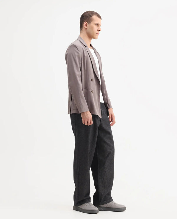 Rare Rabbit Men Bron Black Cotton Fabric Baggy Fit Dark Wash Plain Jeans