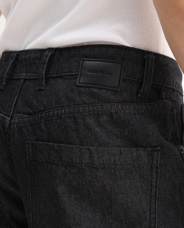 Rare Rabbit Men Bron Black Cotton Fabric Baggy Fit Dark Wash Plain Jeans