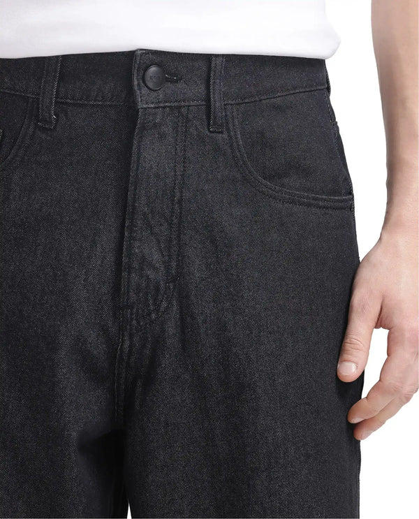 Rare Rabbit Men Bron Black Cotton Fabric Baggy Fit Dark Wash Plain Jeans
