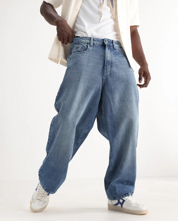 Rare Rabbit Men Bron Blue Plain Jeans