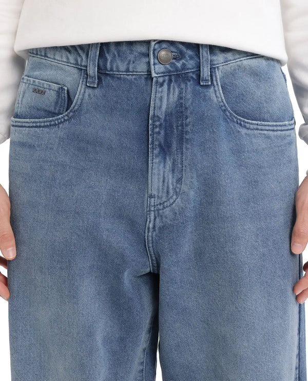 Rare Rabbit Men Bron Blue Plain Jeans