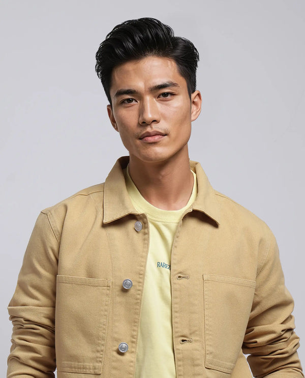 Rare Rabbit Men Brond Beige Cotton Fabric Full Sleeves Collared Neck Zipper Closure Plain Jacket