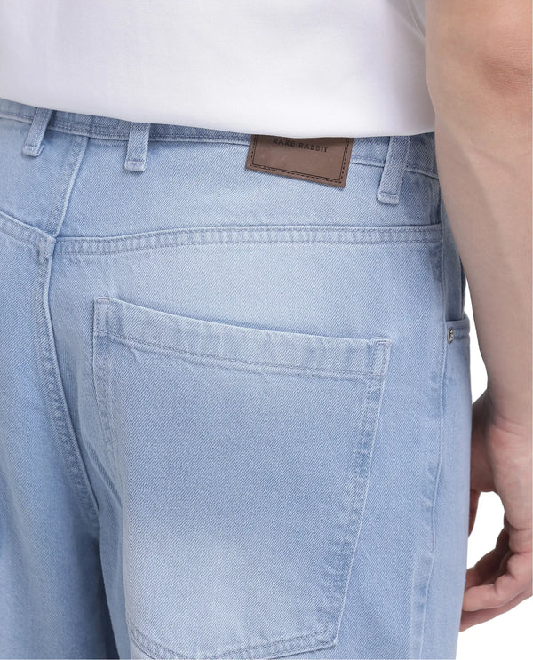 Rare Rabbit Men Bron Light Blue Cotton Fabric Baggy Fit Dark Wash Plain Jeans