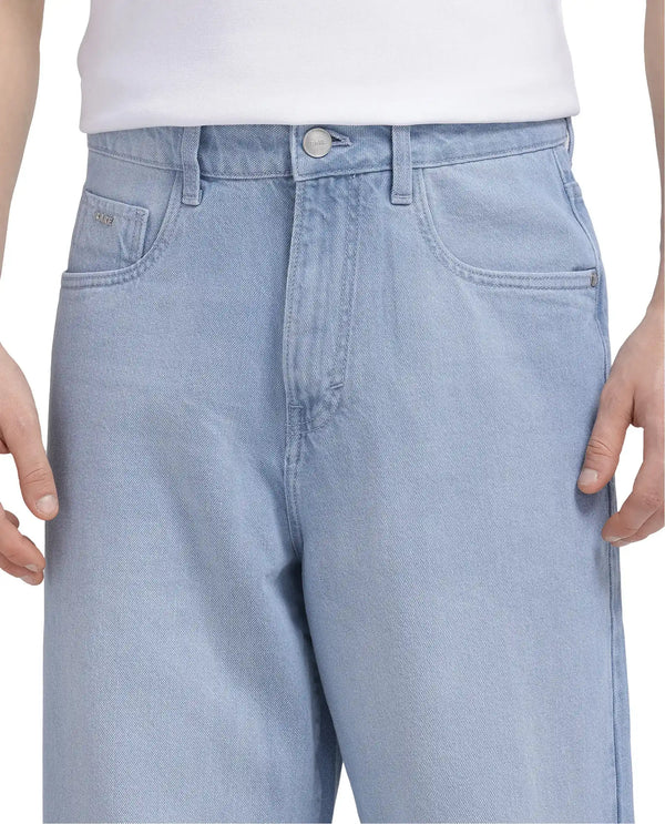 Rare Rabbit Men Bron Light Blue Cotton Fabric Baggy Fit Dark Wash Plain Jeans