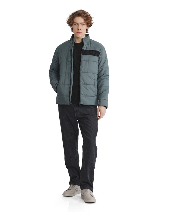 Rare Rabbit Men's Bront Dusky Nylon Fabric Full Sleeve High Neck Collar Zipper Closure Regular Fit HD Print Branding Jacket