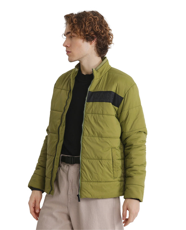 Rare Rabbit Men's Bront Flouroscent Green Nylon Fabric Full Sleeve Curved Collar Regular Fit Plain Jacket