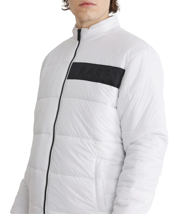 Rare Rabbit Men's Bront White Nylon Fabric Full Sleeve Curved Collar Regular Fit Plain Jacket