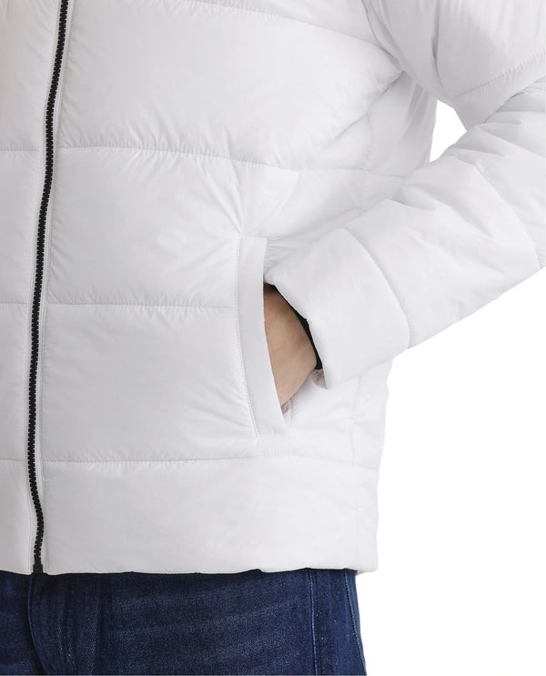 Rare Rabbit Men's Bront White Nylon Fabric Full Sleeve Curved Collar Regular Fit Plain Jacket
