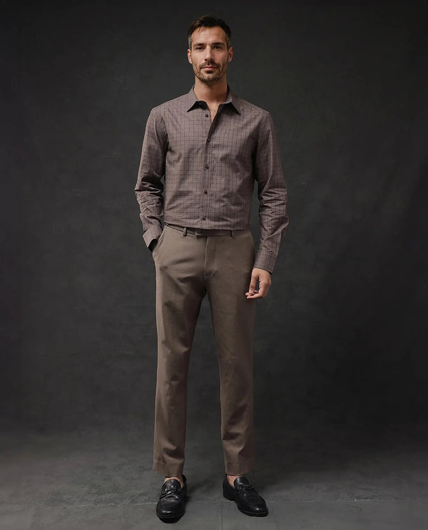 Rare Rabbit Men Bronz Brown Cotton Fabric Full Sleeve Regular Fit Check Shirt