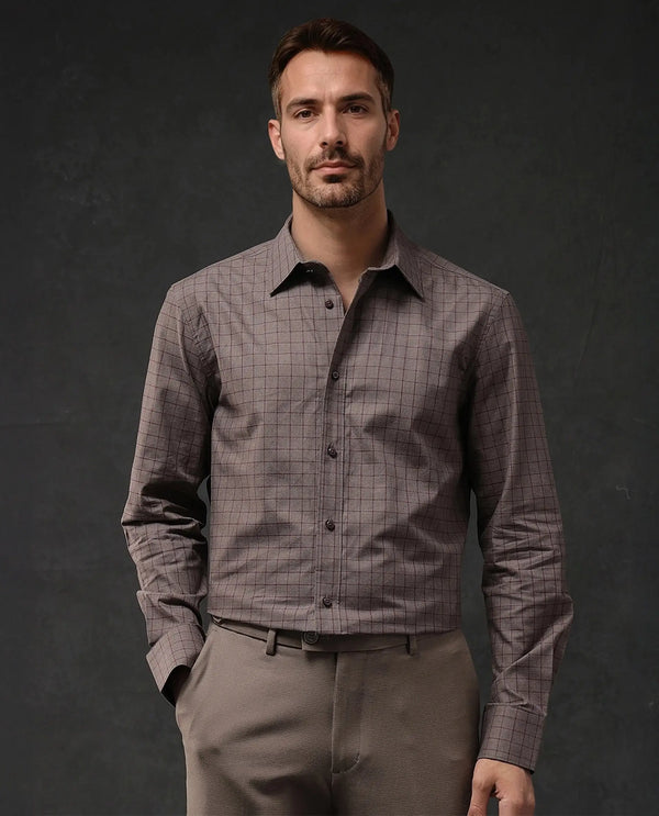Rare Rabbit Men Bronz Brown Cotton Fabric Full Sleeve Regular Fit Check Shirt