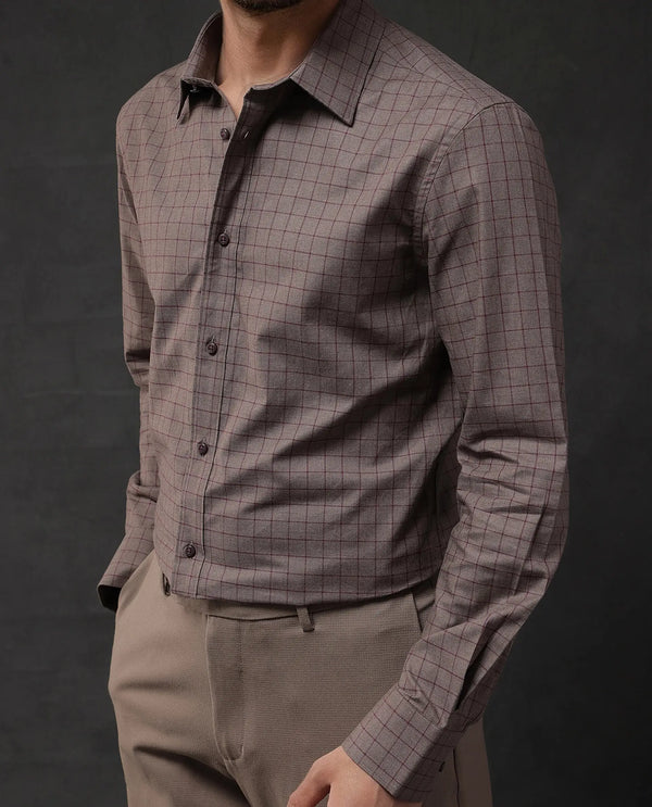 Rare Rabbit Men Bronz Brown Cotton Fabric Full Sleeve Regular Fit Check Shirt