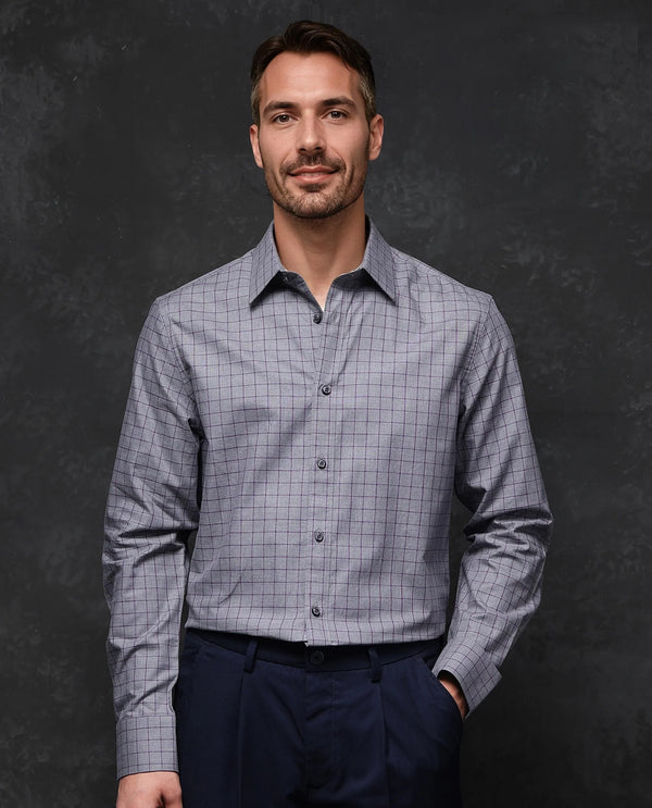 Rare Rabbit Men Bronz Grey Cotton Fabric Full Sleeve Regular Fit Check Shirt