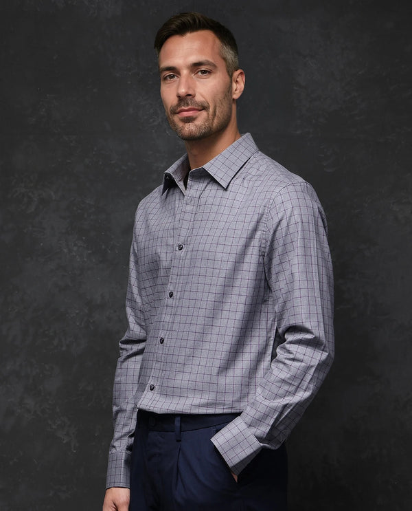 Rare Rabbit Men Bronz Grey Cotton Fabric Full Sleeve Regular Fit Check Shirt