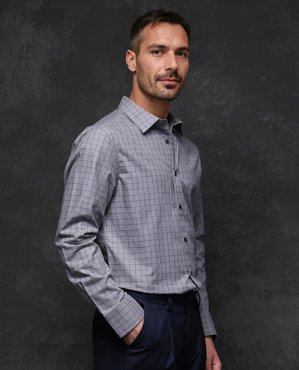 Rare Rabbit Men Bronz Grey Cotton Fabric Full Sleeve Regular Fit Check Shirt